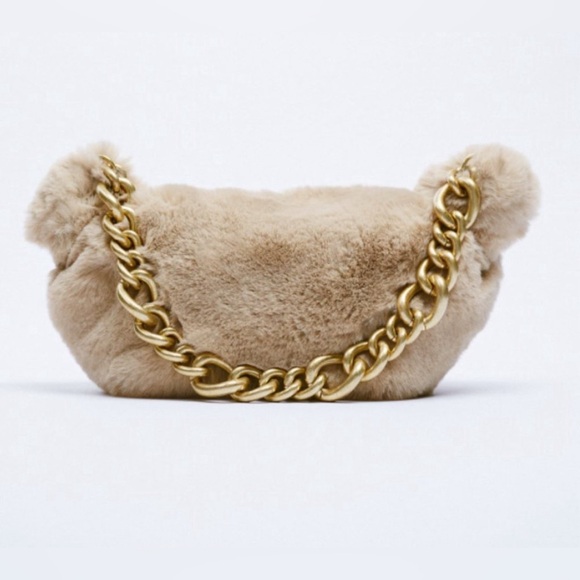 NWT RARE Luxury Maximalist Zara faux fur chunky chain strap shoulder bag